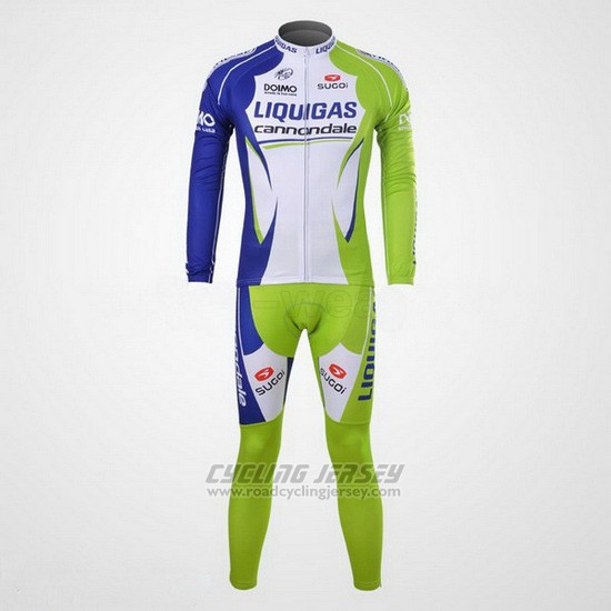 2012 Cycling Jersey Liquigas Cannondale White and Green Long Sleeve and Bib Tight